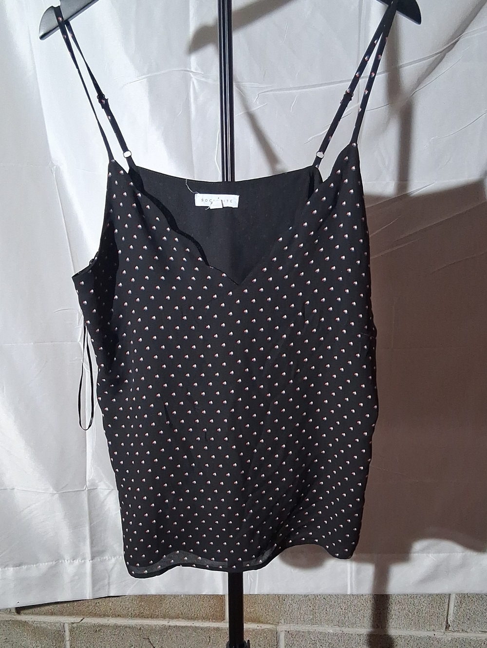 Socialite Black Cami with Pink Dot Print V-Neck